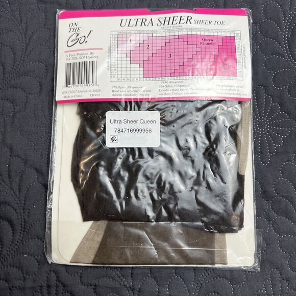 New ON THE GO! Pantyhose Ultra Sheer Sheer Toe SZ QUEEN OFF BLACK Winter Formal - Picture 2 of 2
